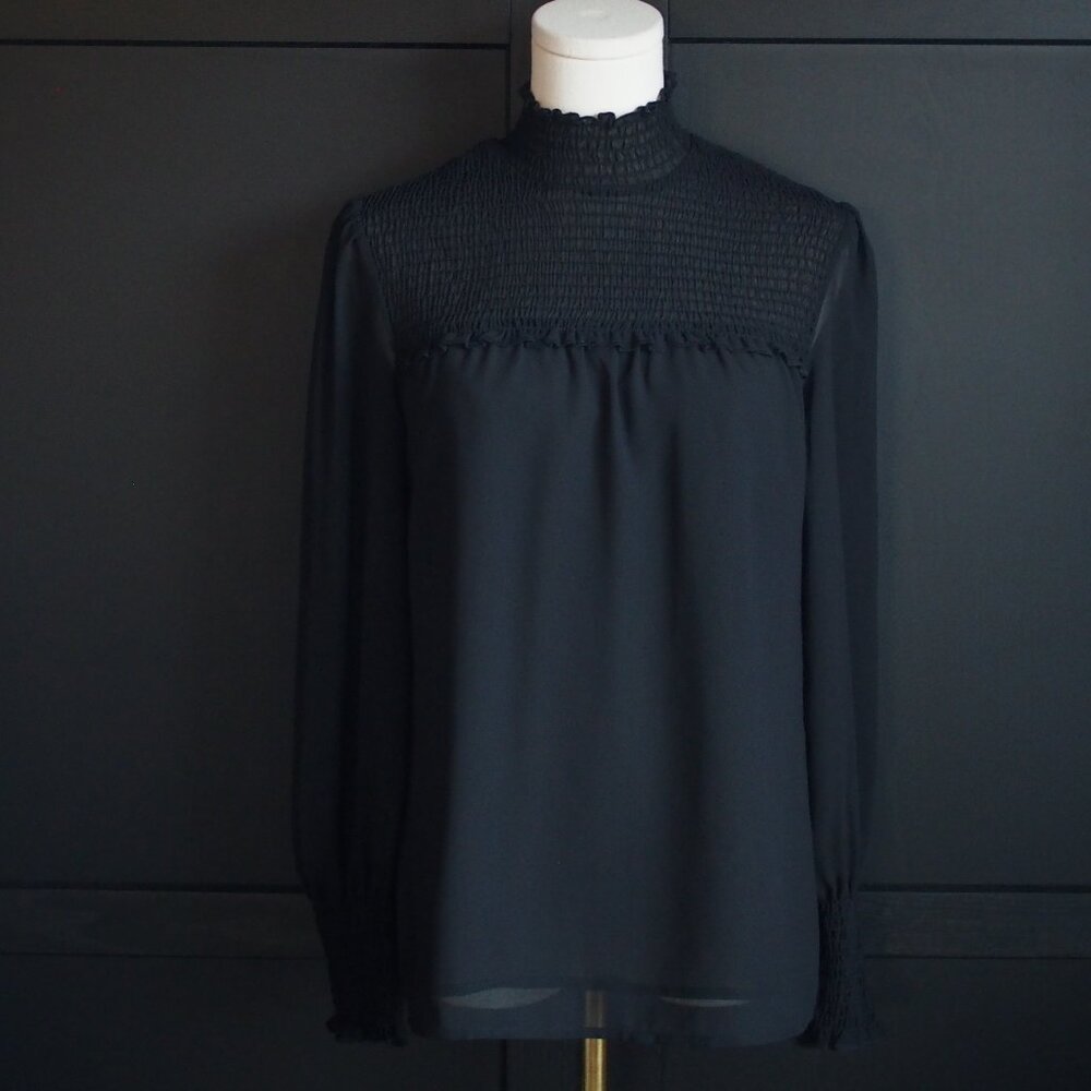 Dynamite | NWT Smocked Chiffon Ruffle Black Blouse